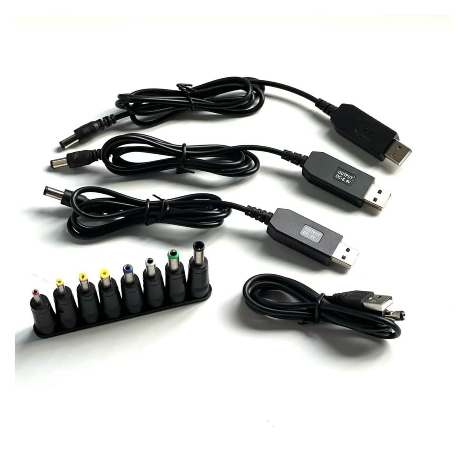 USB DC 5 V/8,4 V/9 V/12 V, 8 adapterów, 5,5 x 2,1 mm, kabel konwerterowy (1 sztuka, 9 V z 8 szt.)