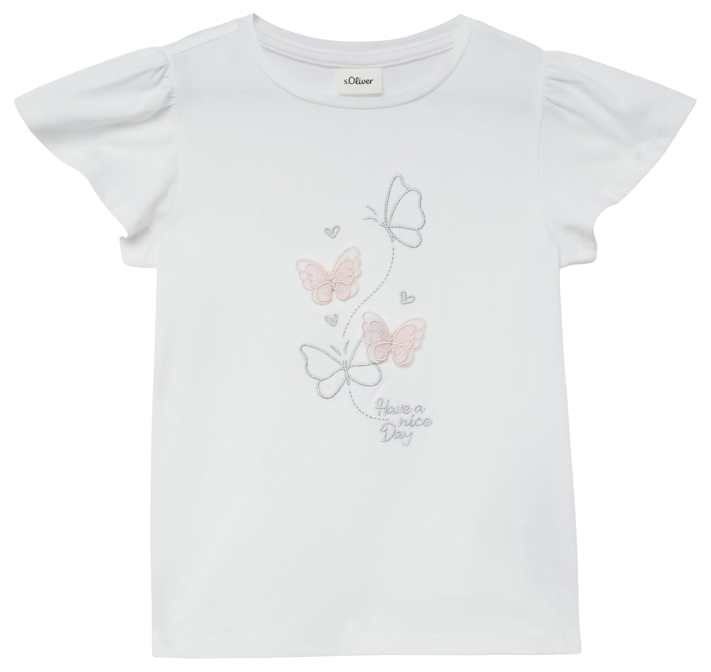 s.Oliver Mädchen T-Shirt mit Volantärmeln und Applikation T-Shirt