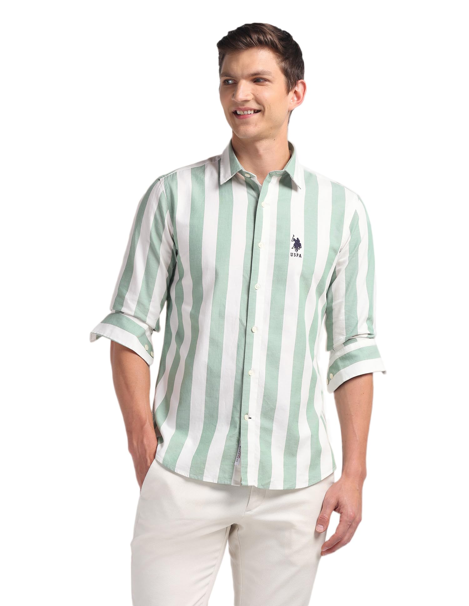 Men's Cotton Regular Fit US Polo Ass. Checked Button Down Long Sleeve Casual Regular 1621 Casual Shirts (UDSHT1441)