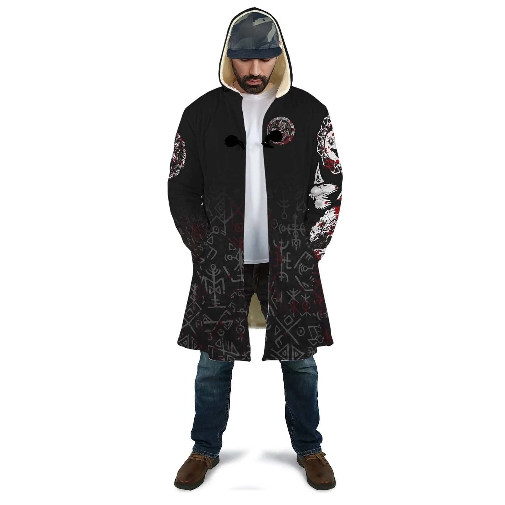 Fenrir Wolf Tattoo Men's Warm Thickened Parker Jacket Viking mittellange Winter Lammfell lässige Langarm-Kapuzenjacke Nordische Kleidung Outdoor-Aktivitäten Kapuze gepolsterte Windjacke ( Color : Fenr