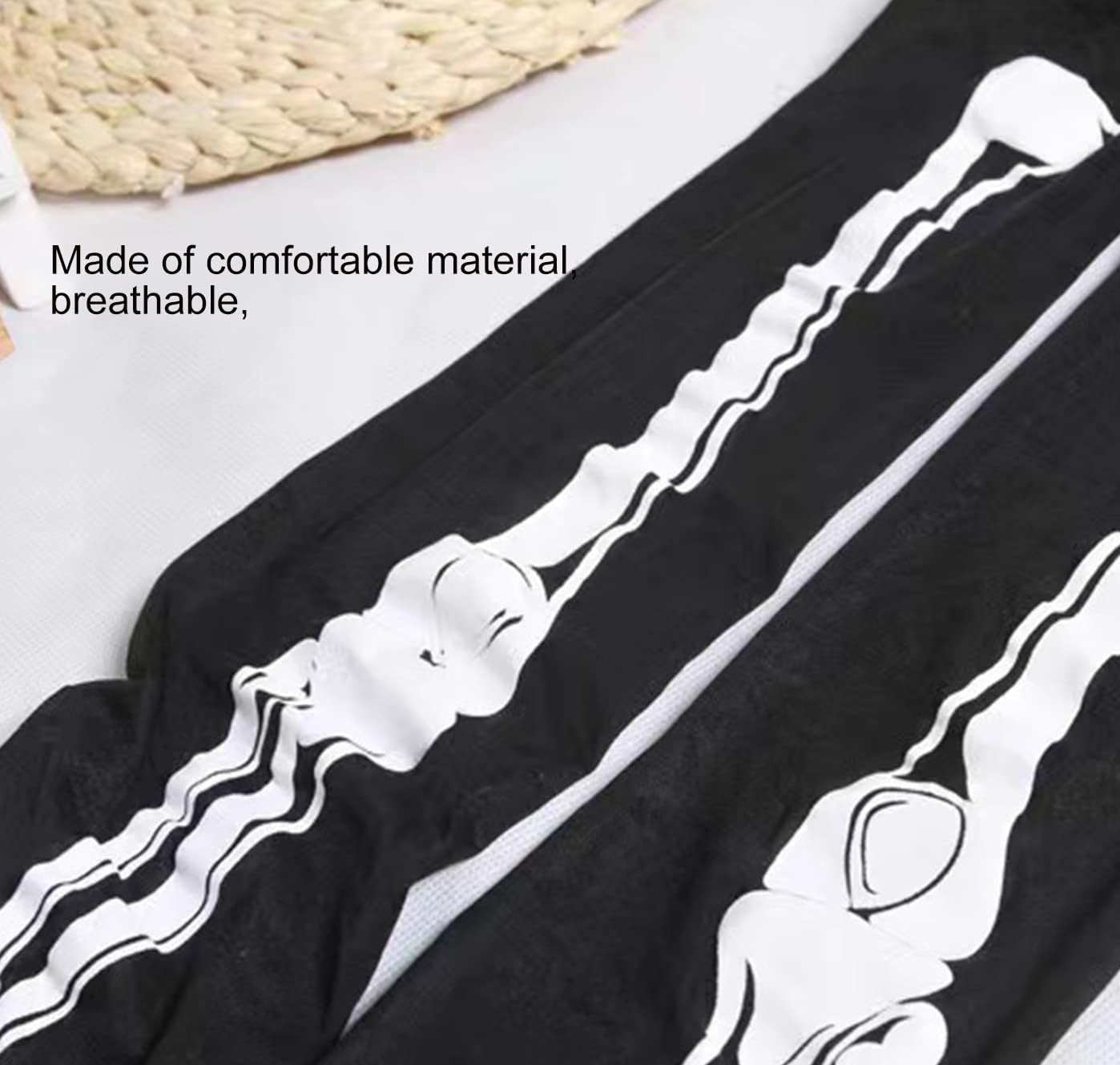 Halloween Skeleton Costume Footed Tights Gloves Set, Double Sized Print Women Horrible Stocking Socks