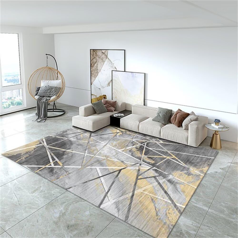 Tapis salon lavable gris 250x300 cm moderne à rayures pour couloir