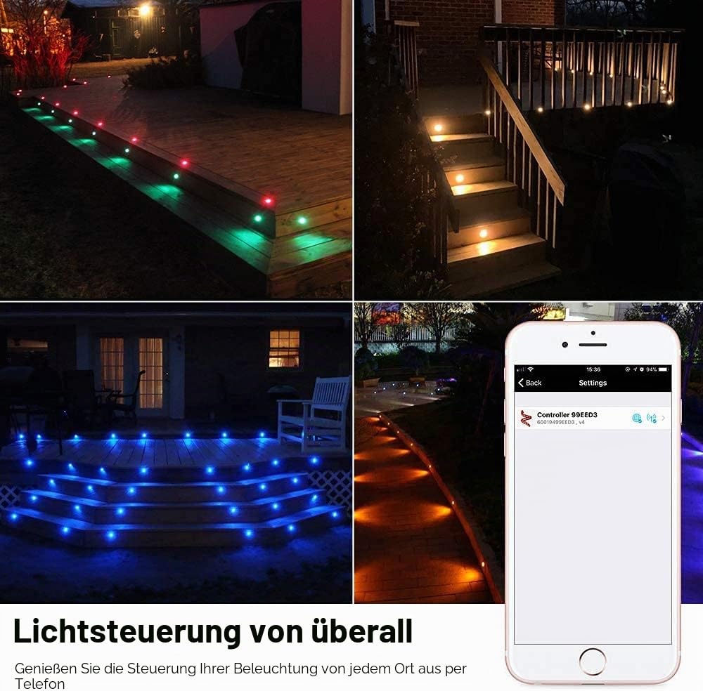 bodeneinbaustrahler aussen rgbw, wifi Led einbaustrahler außen 12v mini Led spot Light Terrassenbeleuchtung, Wasserdicht IP67, LED einbauleuchten mit Fernbedienung Kompatibel mit Alexa Google Home