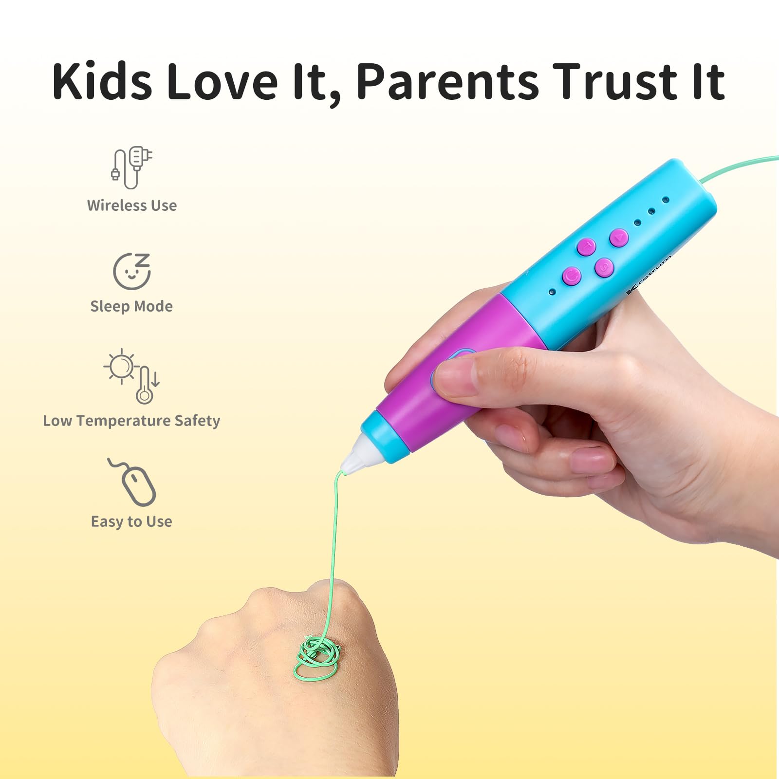 Kretrum Penna 3D per bambini, a bassa temperatura, kit di penne per stampa 3D con stencil robot, protezioni per le dita, filamento PCL da 1,75 mm, ecc. Penna 3D, miglior regalo di compleanno per