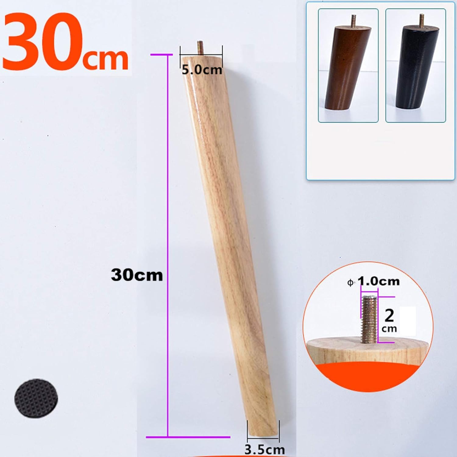 Juego de 4 husillos for Muebles de Madera Maciza, Mesa y sillas de sofá de Repuesto cónicas de Madera de Nogal con Rosca M10 (Color : Oblique, Size : 30cm/11.8inch)