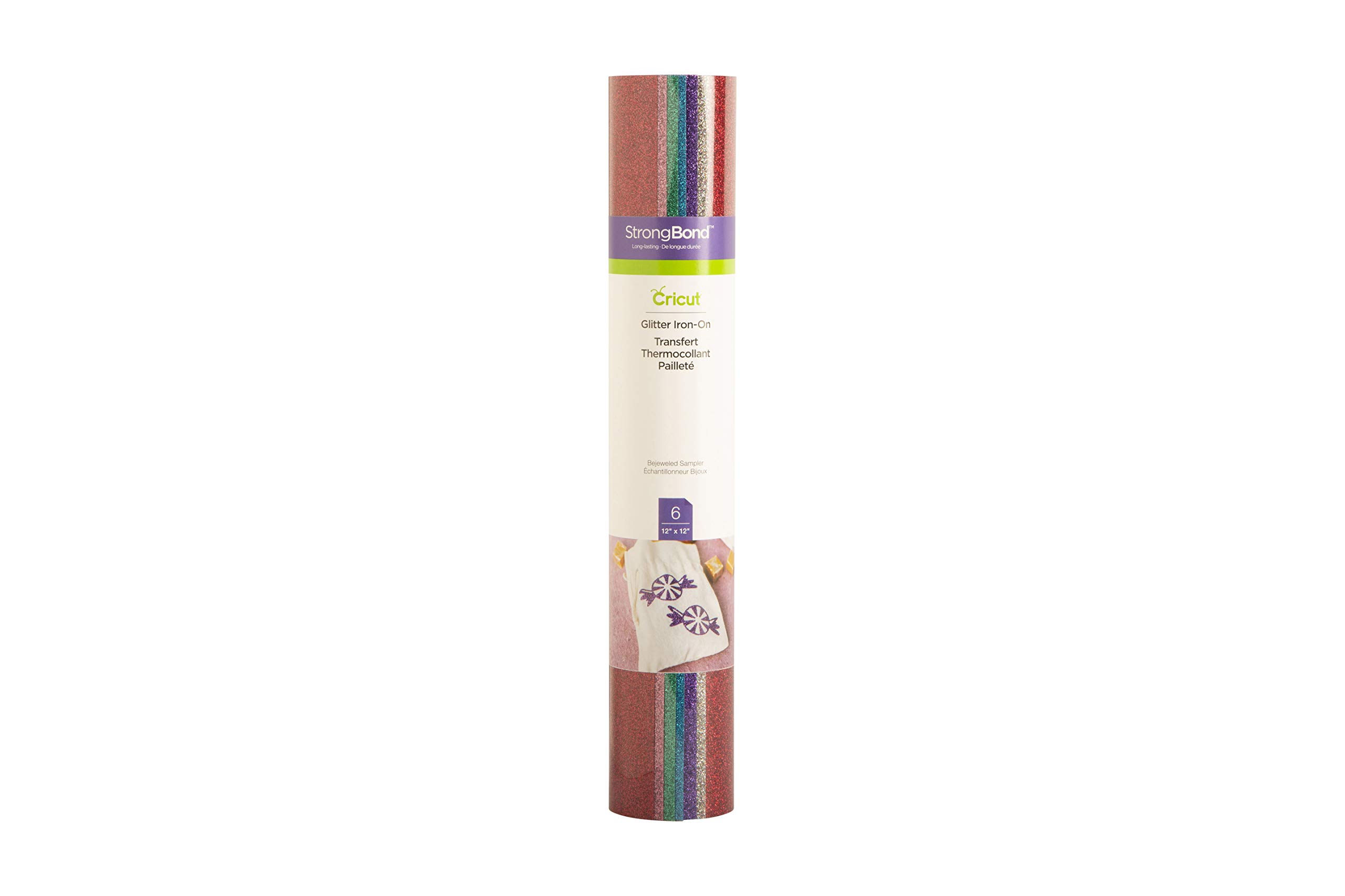 Cricut 2005383 - Fogli in vinile glitterati, 30,5 x 30,5 cm, confezione da 12 pezzi, confezione da 2 pezzi, colore: rosso, rosa, verde, blu, viola e argento