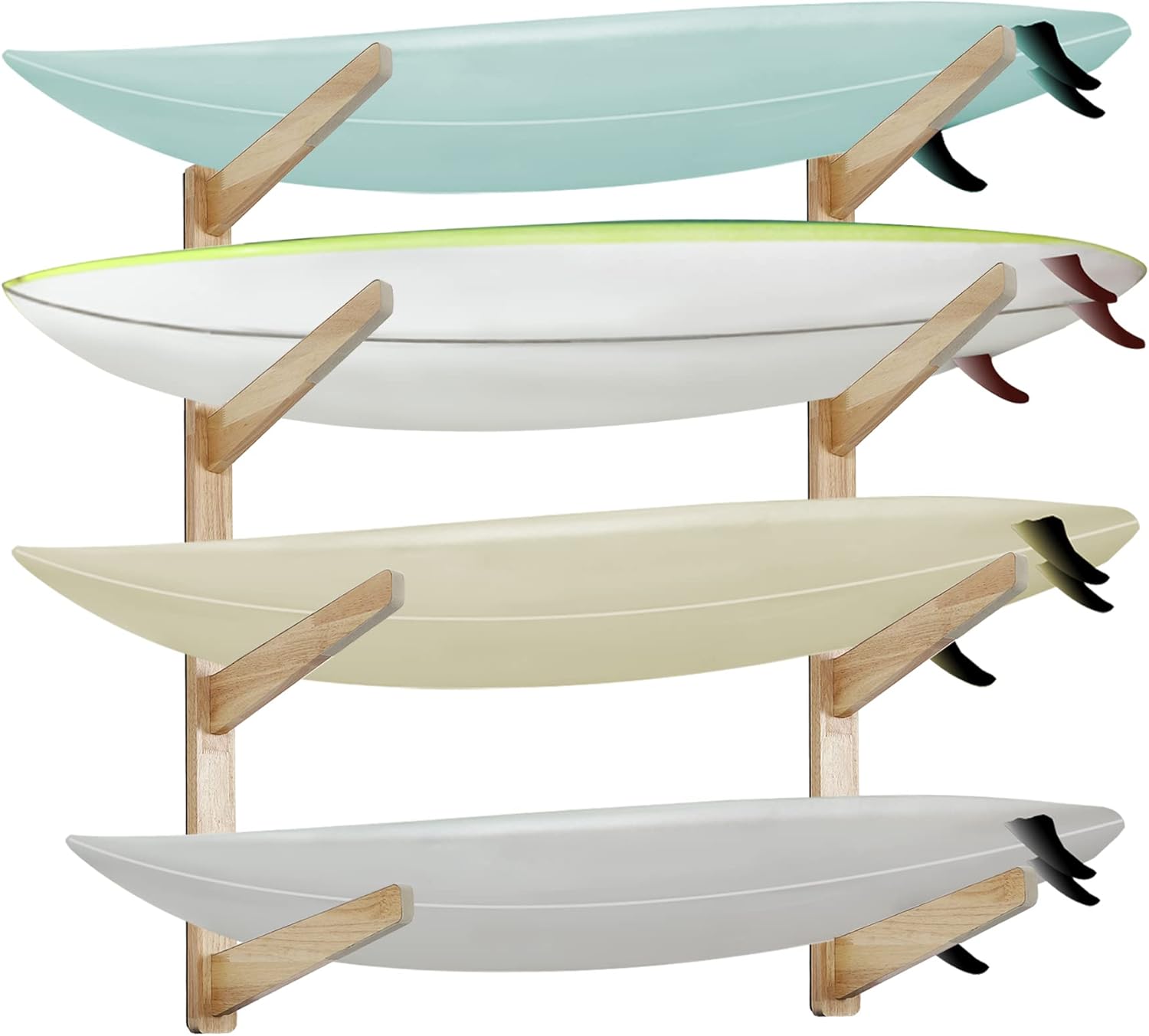 Neorexon Wooden Surfboard Racks Wall Mount, 4 Arms Solid