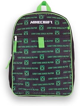 Bioworld Minecraft Crafting Alpha Creeper 5 Piece Backpack Set, Water Bottle, Lunch Box, Snack Pouch