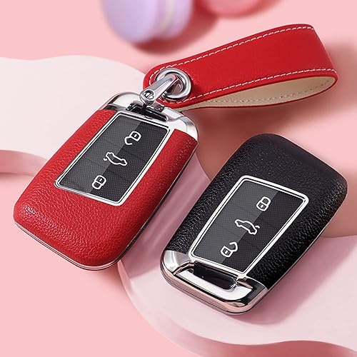 Miniatura 6 de ontto Funda de cuero para llavero VW Smart Remote Key Case para Volkswagen, Negro -