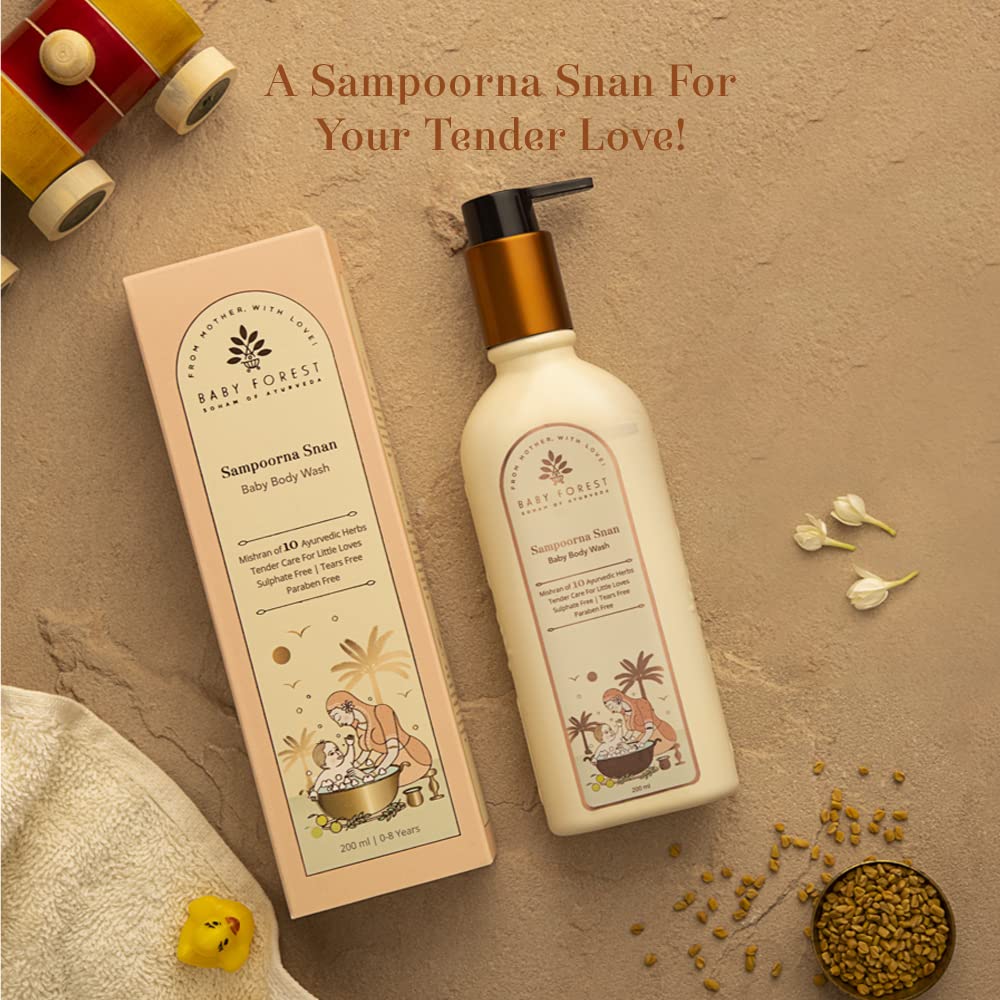 Baby Forest Sampoorna Snan Baby Body Wash | 10 Ayurvedic Herbs | Tear-Free Formula | Natural Hydration for Baby | Vegan | Cruelty-free | Plant-Based Formulation | 200 ml 3 61DNESTfNDL. SL1000