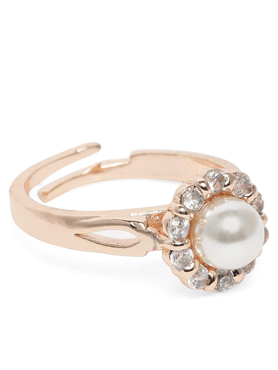 ZAVERI PEARLS Rose Gold Cubic Zirconia & Pearl Contemporary Adjustable Brass Finger Ring For Women-ZPFK9944 (B08TWM4YS1) Amazon Price History, Amazon Price Tracker