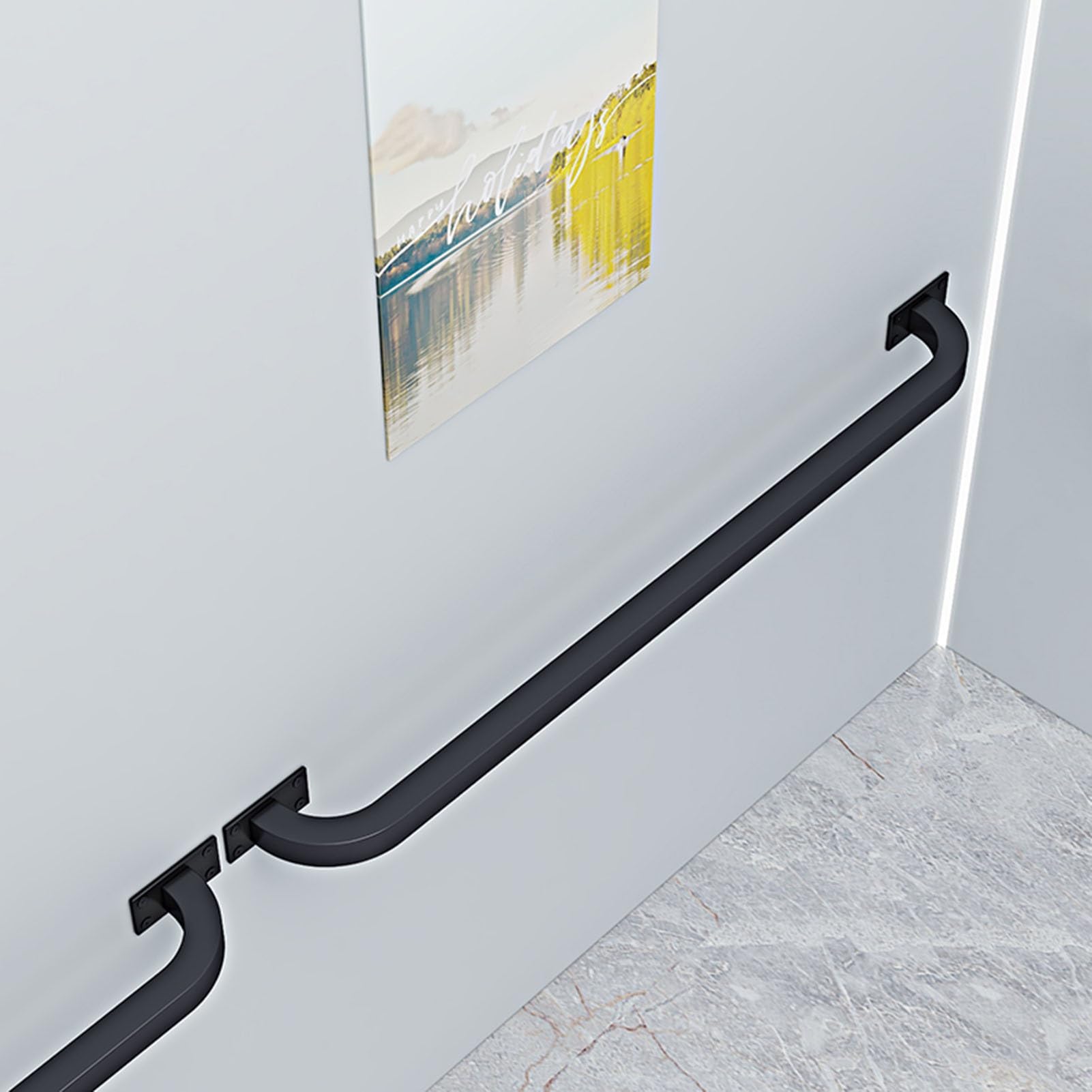 Stair Handrail, Staircase Handrail Wall Mount Industrial Iron Metal Pipe Railing Non-Slip Grab Bar Wall Handrailings Stairs Porch Deck Hand Rail(240cm)