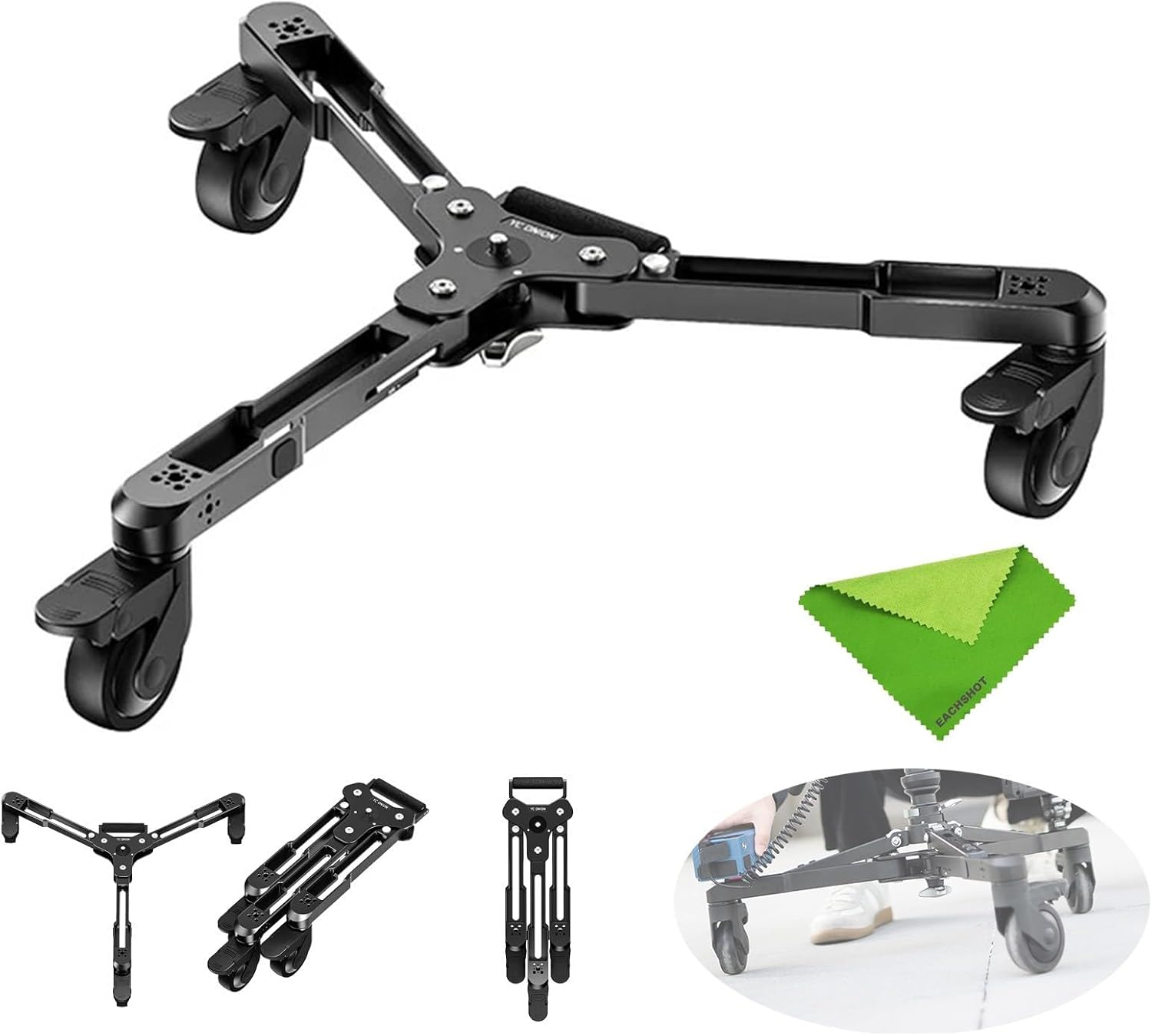 YC Onion Pineta Monopod Dolly for Pineta Pro Carbon Fiber Monopod, Extensible 3/8” Screw, Quick Release Knob, 360°Rotation Silent Swivel Casters for Live Streaming, Interview, Indoor Shot