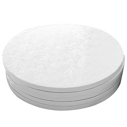 PACKIN WAY 10 Inch White Round Cake Boards - 5 Pack Cake Drums Set for Wedding Birthday Party - Circle Base for Pizza Desserts Pastries (1/2 Inch Thick)