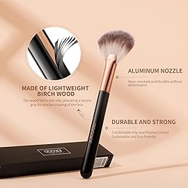 docolor Highlighter Brush Fan Brush Blush Brush Setting Makeup Brush Face Makeup Brush Synthetic Bristles For Powder, Bronzer, Highlight, Contour, Professional Make Up Brush Wooden handle