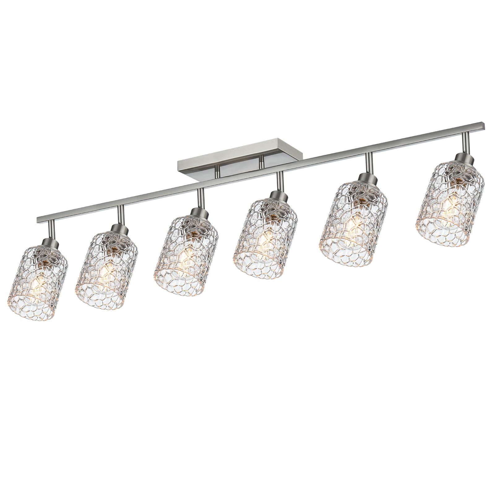 VINLUZ 6 Light Track Lighting Kit for Bathroom with Rotatable Light Head, Brushed Nickel Finish Vanity Light Spotlight Fixture, Clear Glass Shade