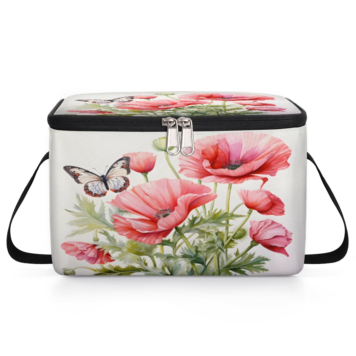 GzLeyigou Floral Flower Lunch Bags for Women Men 9 Cans, Hot & Cold Food Delivery Bag Insulated Grocery Bag Insulated Lunch Box Butterfly Cooler Bag for Office Work Picnic Beach