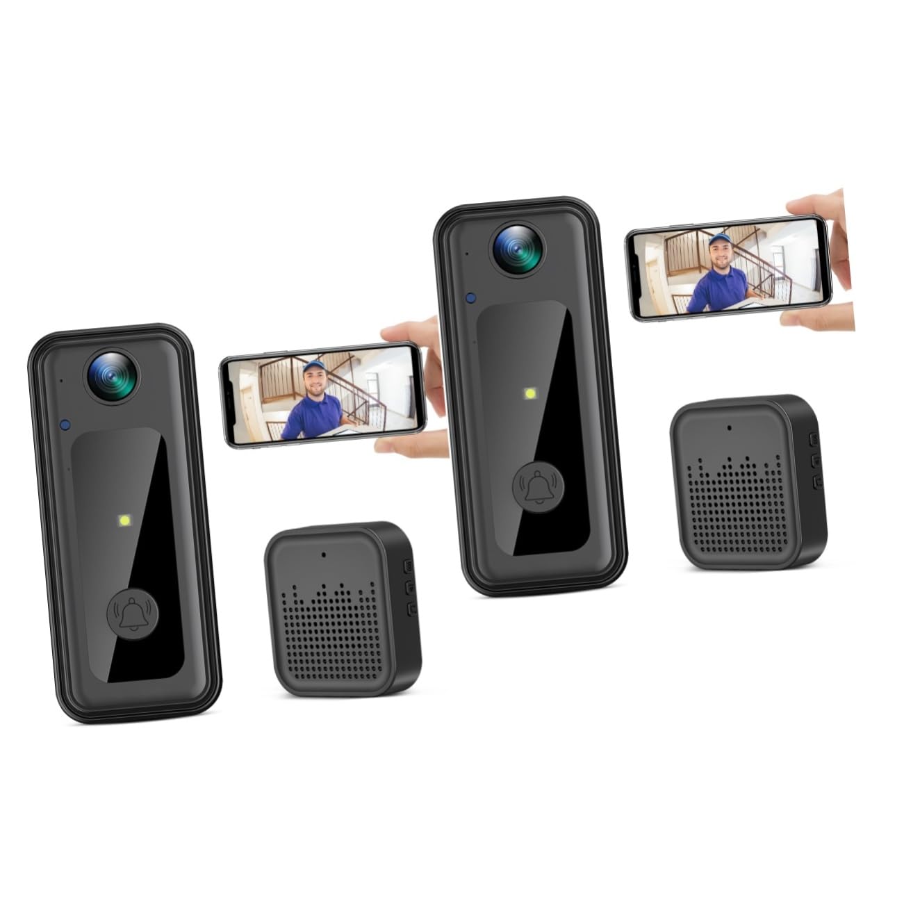 jojofuny 2pezzi Suoneria Wireless Intelligente Con Video Bidirezionale Videocitofono Wifi Per e