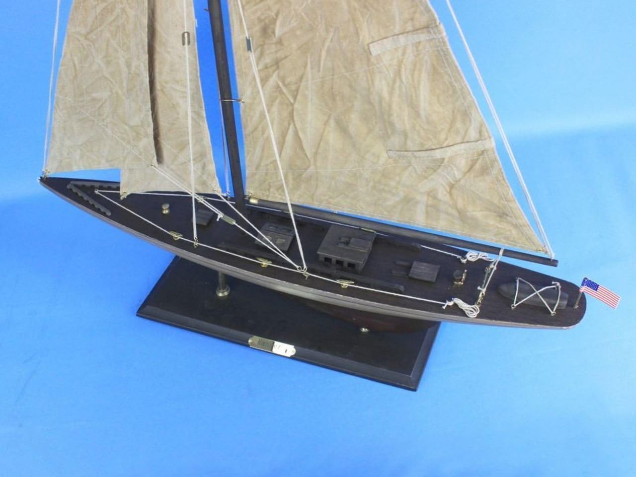 Hampton Nautical Rustic Wooden Ranger Model Sailing Yacht, 35"