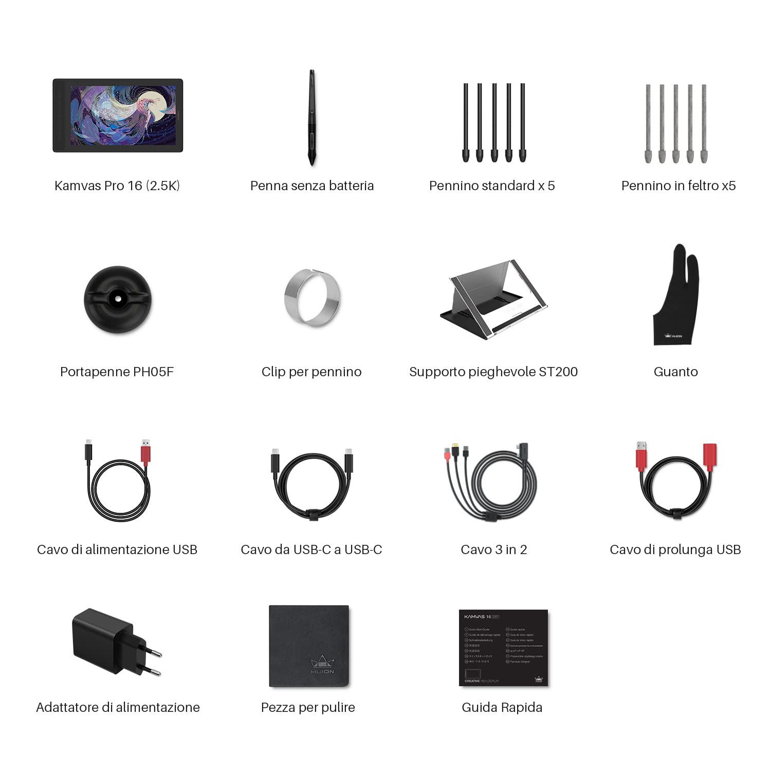 HUION Kamvas Pro 16 2.5K 145% sRGB Tavoletta Grafica con Schermo, QHD 2560x1440 a Laminazione Completa con Schermo con 8 Tasti Programmabili e Pennino in Feltro per Disegno Digitale | 15.8 Pollici 2.5K QHD Penna Passiva Compatibile con Android Tablet Graf