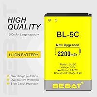 Vista 6 de (2 Piezas) Batería BL-5C, 3.7V 2200mAh Batería Recargable BL-5C Adecuada para Radio Doméstica, Nokia con Protección de Corriente