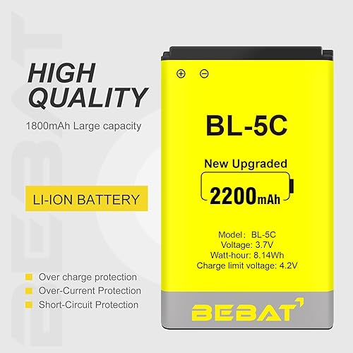Miniatura 6 de Batería BL-5C, batería recargable de 3.7 V 1800 mAh BL-5C adecuada para radio doméstica, Nokia con protección actual