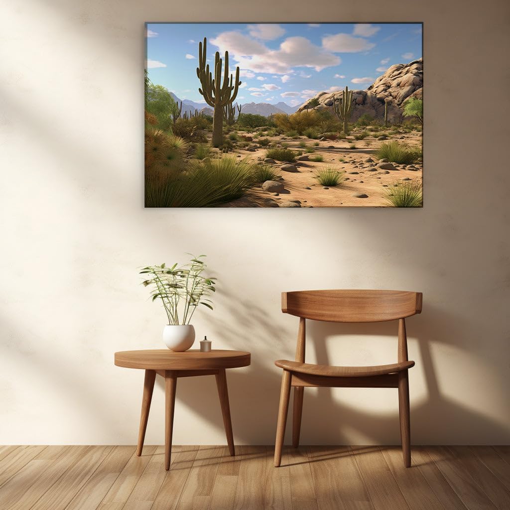 Canvas for Living room. Desert Serenity Captured in Vibrant Hues of Blue and Earthen Tones, 27 x 18 inch Canvas Wall Art - Ready to Hang