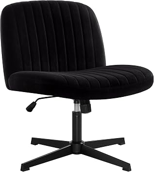 IWMH Criss Cross Chair, Cross Legged Office Chairs no Wheels, Armless Wide Seat Desk Chair with Adjustable Height for Home, Vanity, Bedroom Black