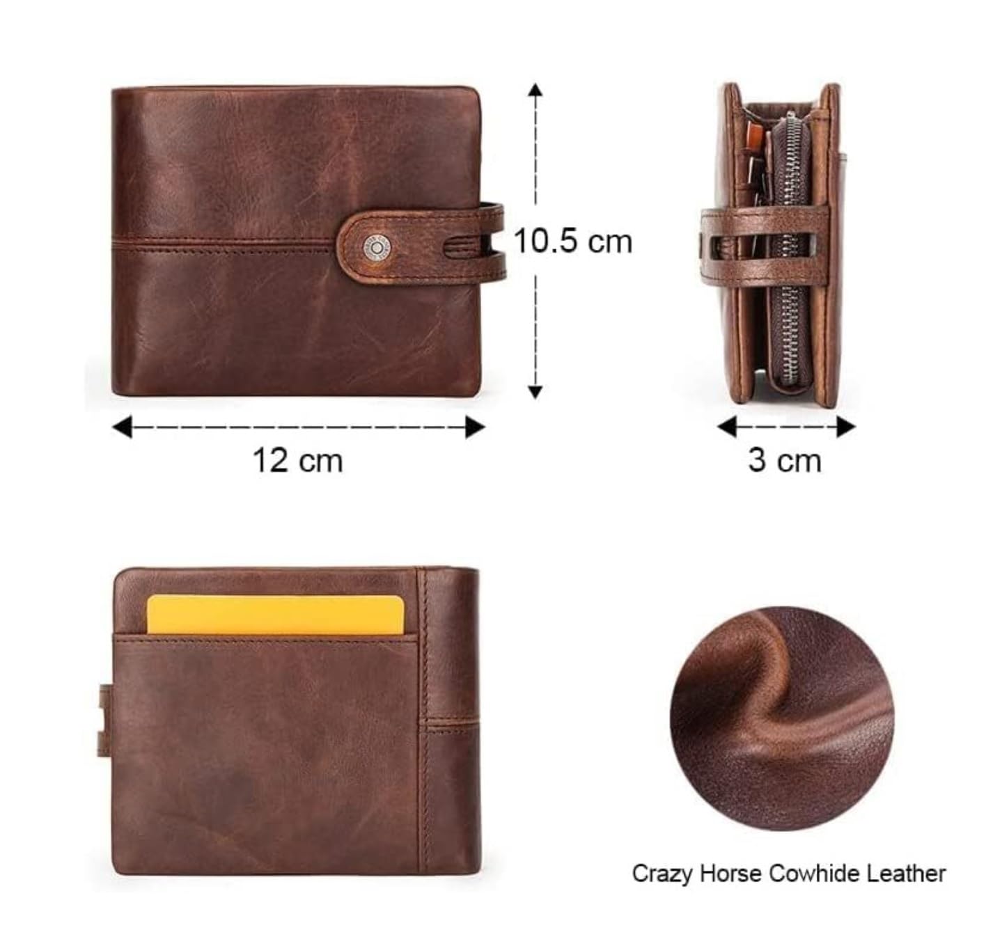 Funzione Di Contenimento Portafoglio Da Uomo In Pelle 1 Pezzo Retrò Casual Corto Con Pochette Lavoro Di Grande Capacità Per Viaggio Uso Quotidiano(Black)