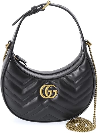 Gucci 699514 DTDHT 1000 Womens One Shoulder Bag GG Marmont Crescent Shape Leather Black