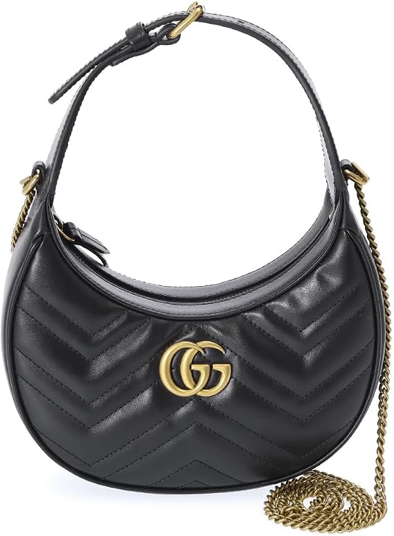 Gucci 699514 DTDHT 1000 Women's One Shoulder Bag, GG Marmont Crescent Shaped Leather, Black