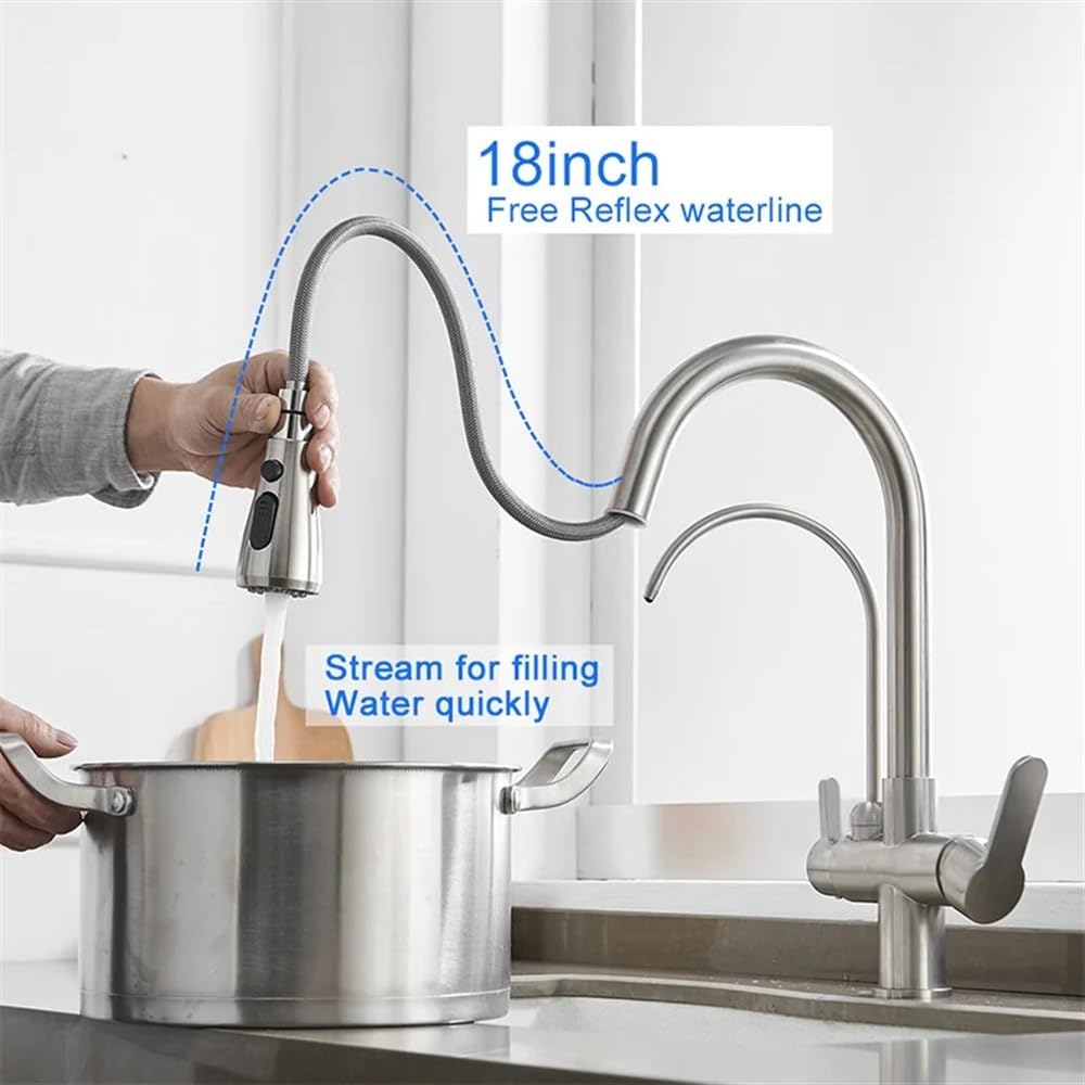 Filtre de Cuisine, Robinet d'eau Potable à Tirette, purificateur d'eau à Arc élevé, Robinet d'évier à 3 Voies