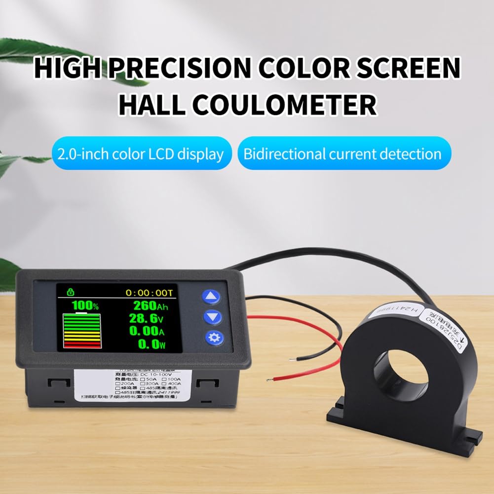 Medidor de Capacidad de Batería de 10V-100V Monitor de Capacidad Pantalla Sensor Hall Probador de Coulomb Voltímetro Amperímetro 200A