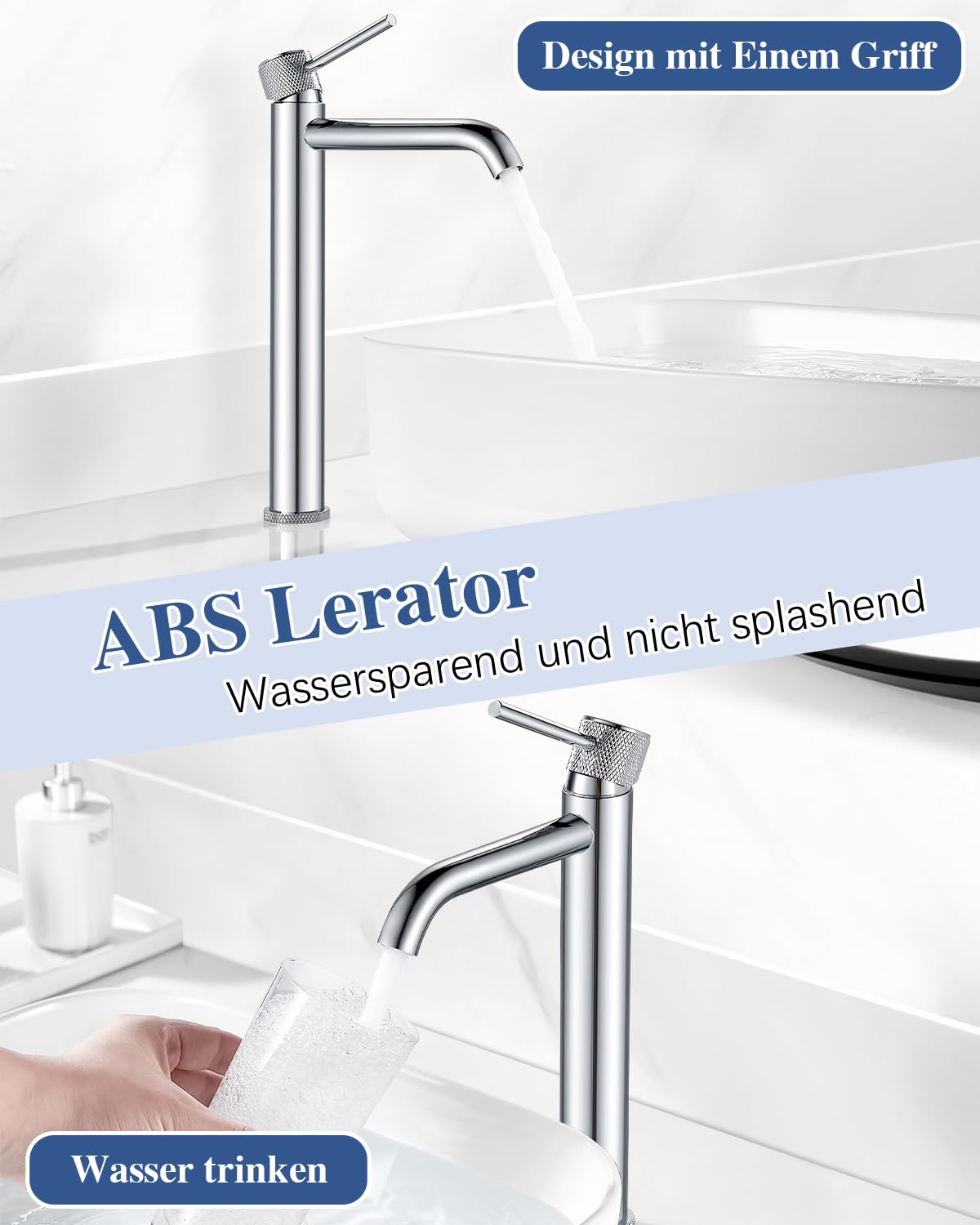 Wasserhan - Grifo monomando para lavabo (cromo, redondo, acero inoxidable, G3/8)