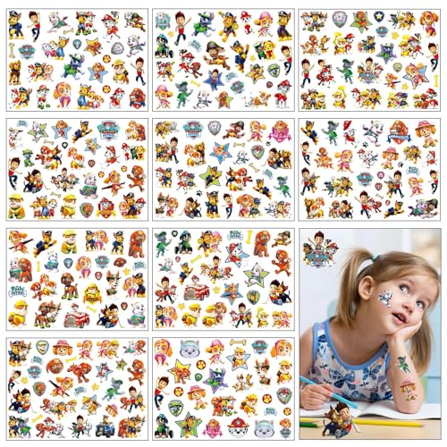 Tattoo Kinder, 10 Blätter 300+ Kinder Tattoos, Wasserdichte Kindertattoos, Kindergeburtstag Party Mitgebsel Hautfreundliche Temporäre Kindertattoos