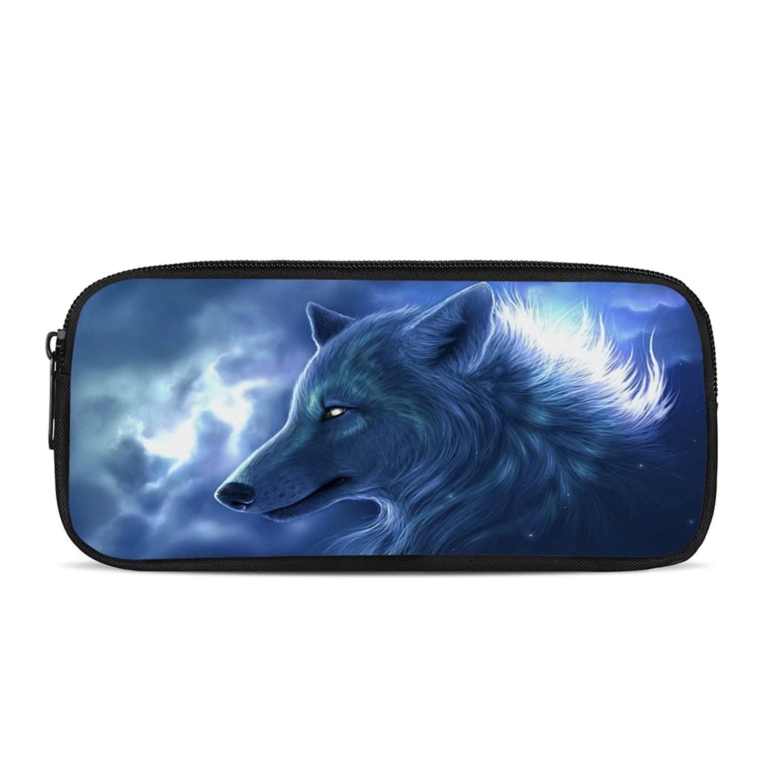 Jndtueit Galaxy Wolf Print Kids Pencil Case Durable Zip Pen Stationery Bag Holder Children Boy Girl