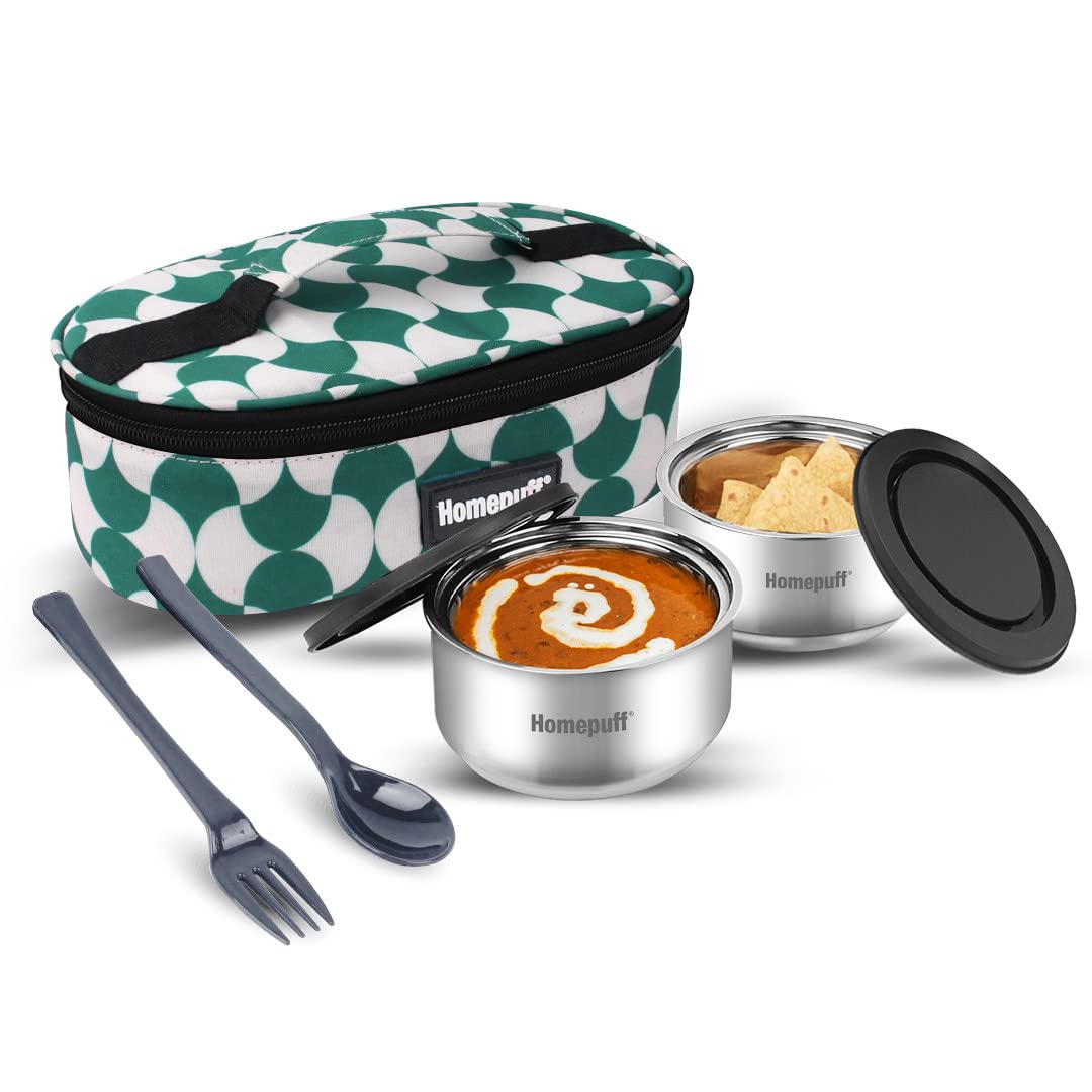 Buy Home Puff Set of 2 Stainless Steel Insulated Lunch Box for School and Office, Spill Proof