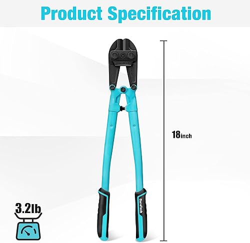 Miniatura 7 de DURATECH Cortador de pernos resistente de 18 pulgadas para varillas, pernos, remaches, cadenas y alambres de acero, mango de agarre de goma