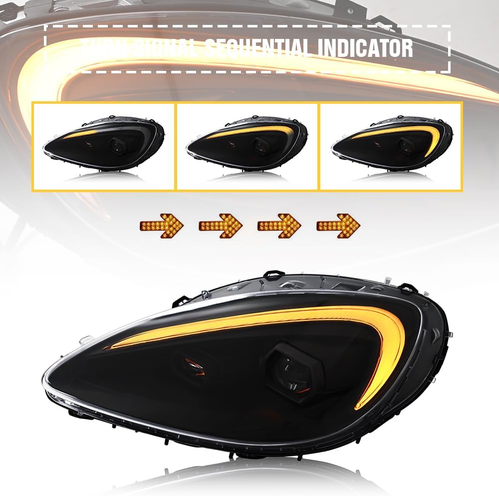 T T-ABC New Mclaren Style Headlamp Compatible with 2005-2013 Chevrolet Corvette C6 Lights Assembly Grand Sport Z06 Hardtop ZR-1 3LT 427 Base LED Sequential Accessories Custom Front Replacement (HC)