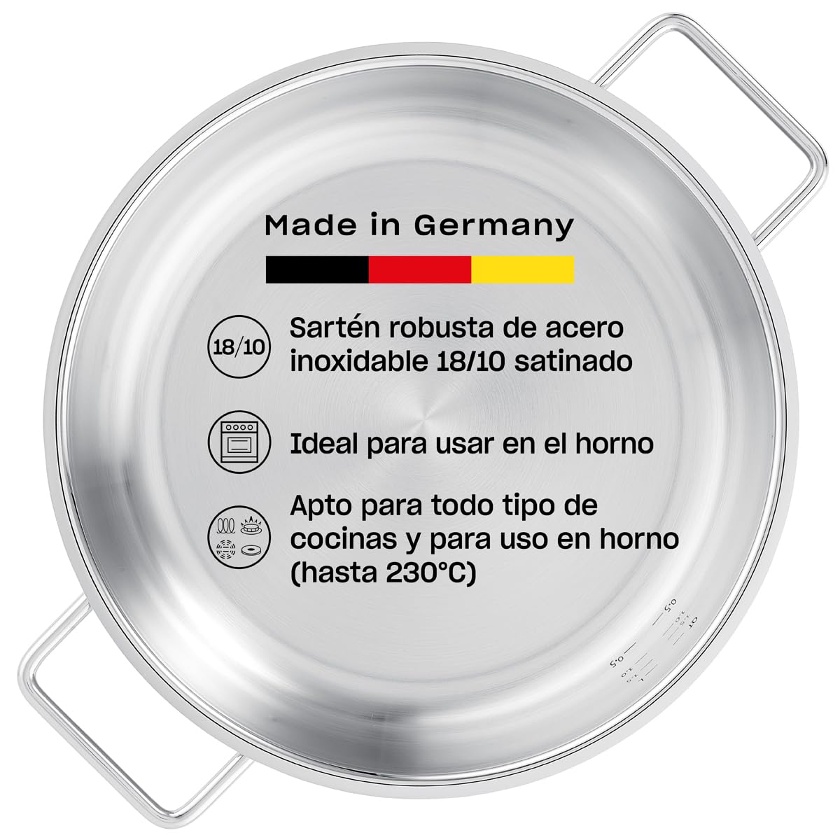 Fissler Pure Collection Sartén de 28 cm de Diámetro, Acero Inoxidable, Sin Revestimiento, Escala Interna, Borde Alto, Inducción