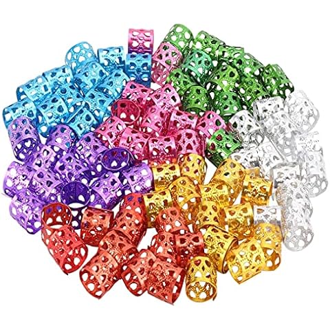 Quesuc 120 Pieces Hair Braid Cuff Dreadlocks Hair Metal Beads Cuffs Clips Rings Braid Bead Hair Accessory 8x9mm (7 colors Mixed) Cover