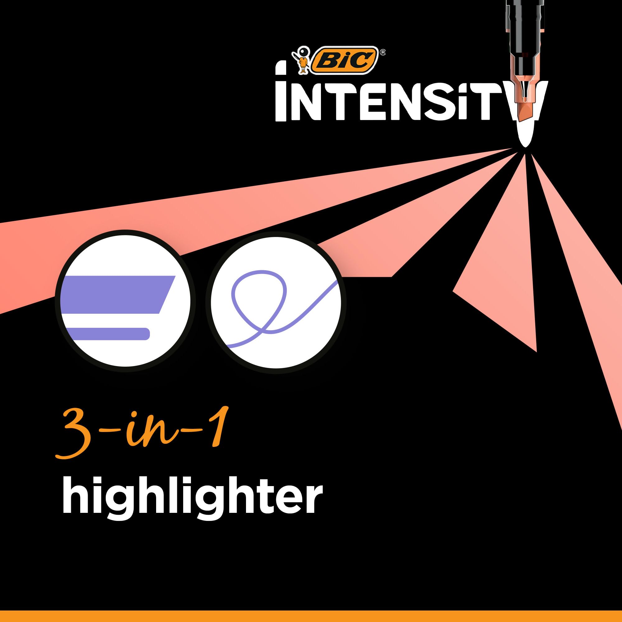 BIC® Intensity Dual-Tip zakreślacze, końcówka dłuta, ultracienka końcówka, czarne beczki/różne kolory, opakowanie 6 zakreślaczy