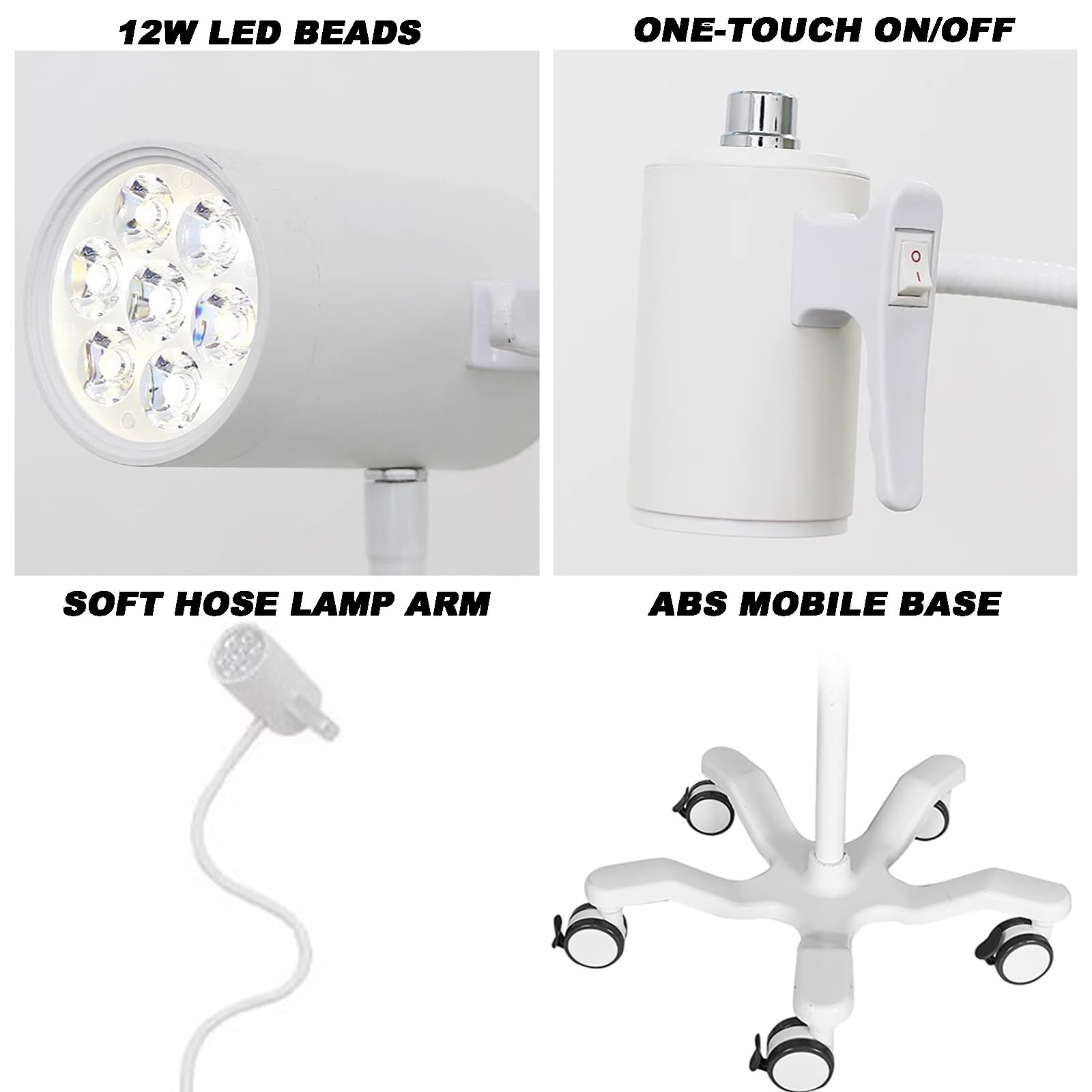 Lámpara de Examen Quirúrgico LED de 12 W, Lámpara Cirugía Menor Móvil con Lámpara de Cuello de Cisne Flexible, para Ginecología, Oftalmología, Luz de Tatuaje