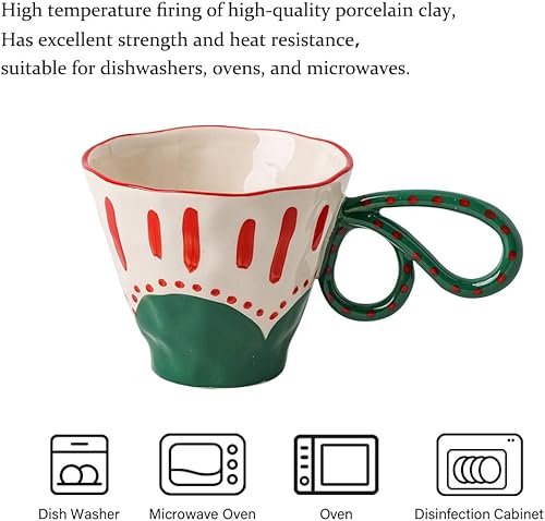 Miniatura 5 de Regalos de Navidad para niños, taza de café de cerámica de 12 onzas con asa, taza de té alta con cucharas, lindas tazas de porcelana para niños,