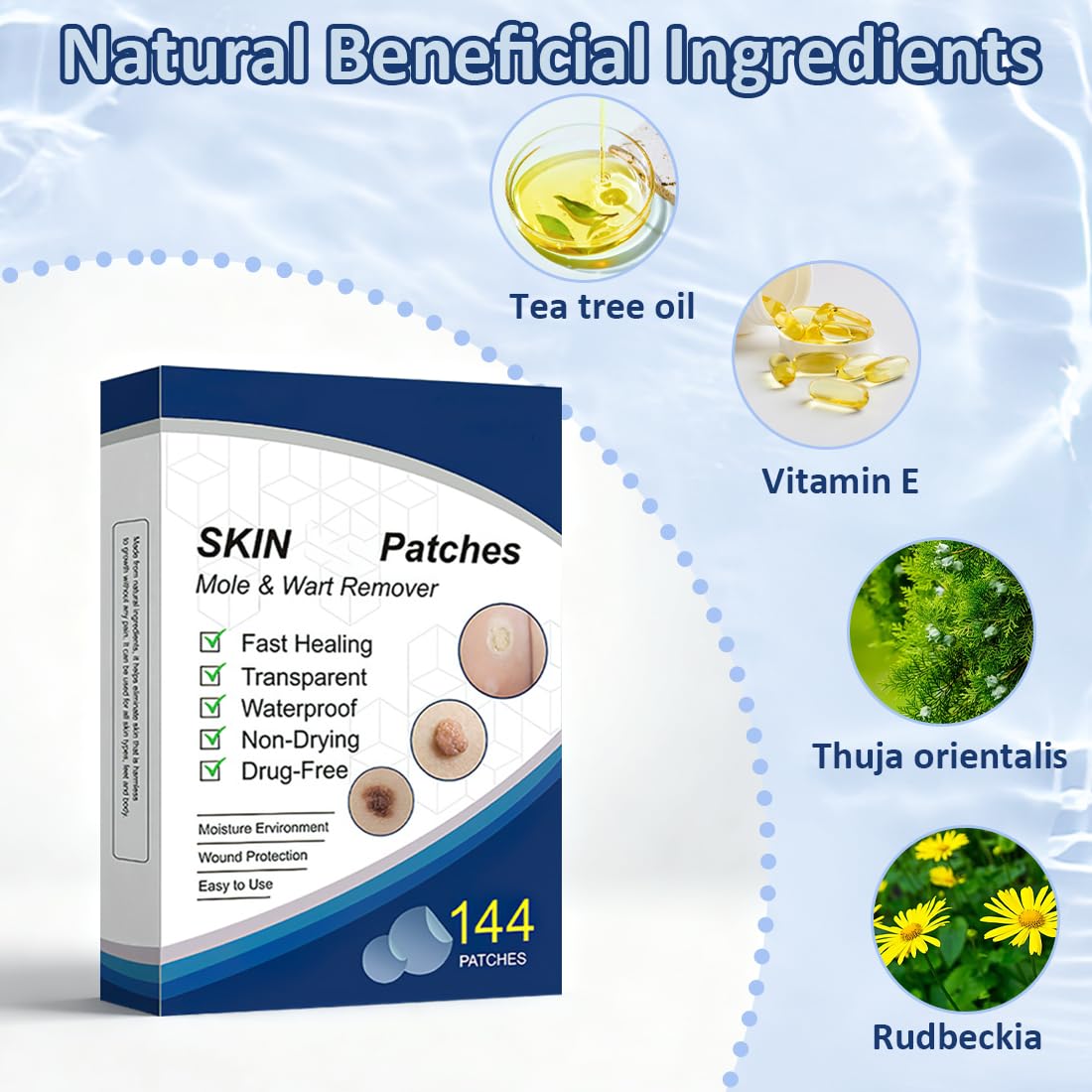 EIHI 288 parches para verrugas, parches para verrugas, fórmula suave, tratamiento efectivo, natural, parches para verrugas faciales y corporales, tratamiento indoloro y efectivo
