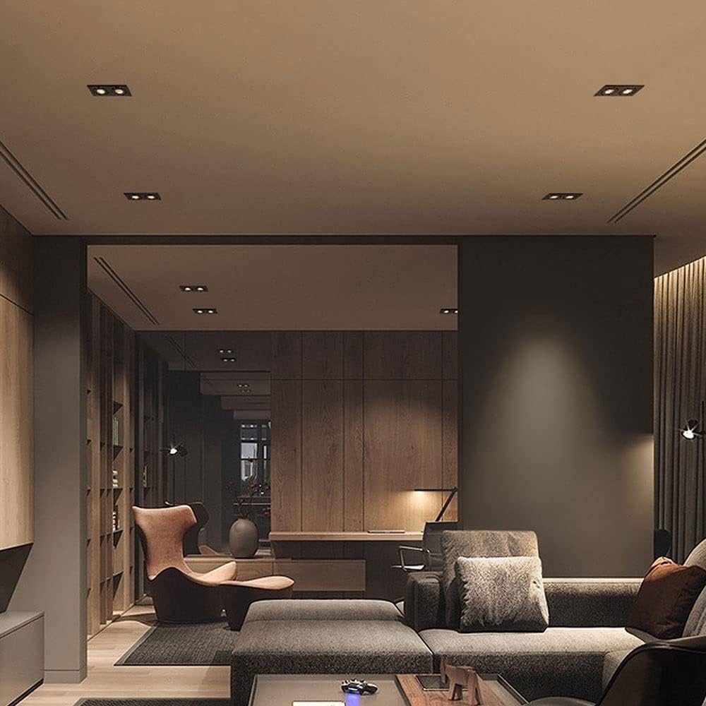 LED Recessed Lighting Ceiling Spotlight Accent Lamp, 2-Light Adjustable Indoor Ceiling Downlight, Modern Ceiling Spots Accent Lights for Living Room Corridor Bedroom (Color : Black-4000K)