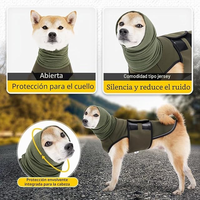 Foto 4 de 6 de QKEPCY Abrigo Perro Chaleco Anti Ansiedad con Capucha Calmante Reduce el Ruido Suave y Cómodo Velcro…
