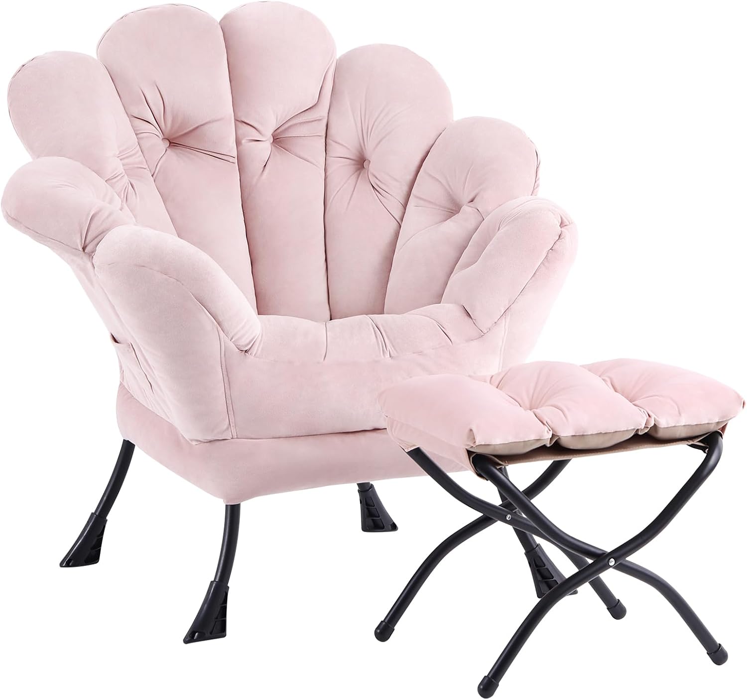 Welnow 2025 Lazy Chair with Ottoman, Comfy Reading Lounge Accent Chair Modern Floral Lazy Sofa with Footrest Butterfly Leisure Living Room Chair for Small Spaces, Bedroom, Dorm Room, Velvet Pink