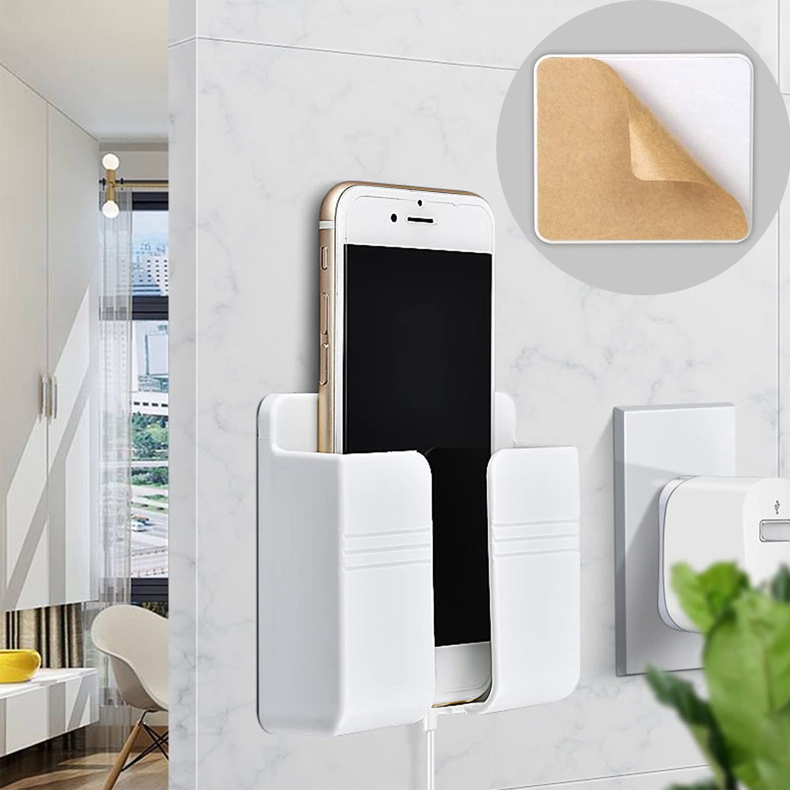 10 Pièces Boîtes de Rangement Murales Plastique pour Télécommandes Support de Téléphone Portable Mural sans Endommager Auto-adhésif for Mobile Phone Charging Stand, Remote Control Storage Box - Blanc