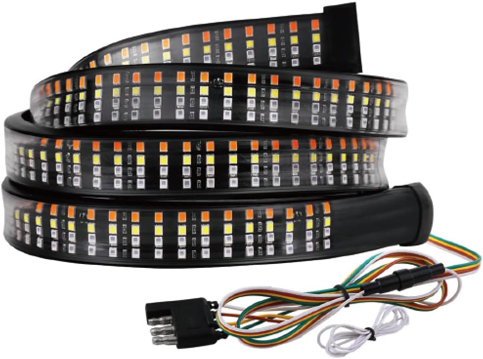 NEW SUN LED Truck Tailgate Light Bar 60 inch Led Light Strip for Truck Quadruple Row Strip with Red Brake White Reverse Amber Turning Signals Strobe Lights